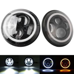 2X 7-Inch Round LED Headlight Halo Angle Eye 12V-24V