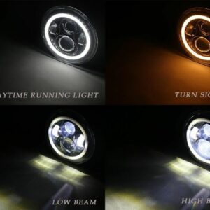 2X 7-Inch Round LED Headlight Halo Angle Eye 12V-24V