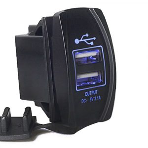 Dual USB Power Charger Rocker Switch Blue LED Light 12V/24V